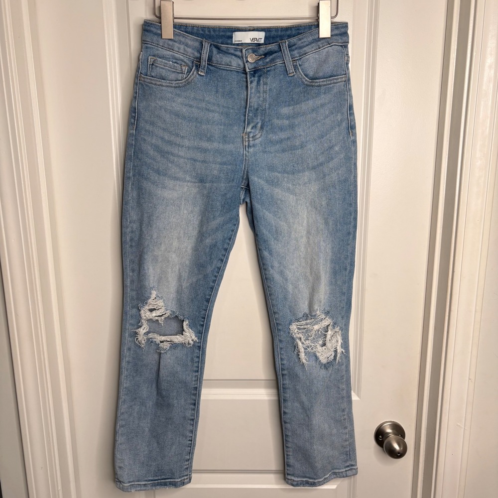 Vervet Los Angeles High Rise Distressed Straight Leg Jeans Light Wash Size 29